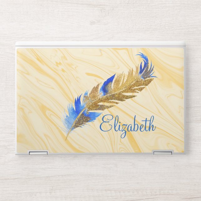 Gold Glitter Feather Cream Marble  HP Laptop Skin (Front)