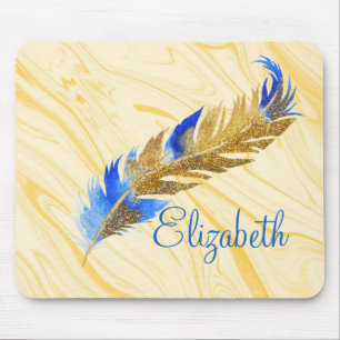 Gold Glitter Feather Cream Marble  HP Laptop Skin Mouse Pad