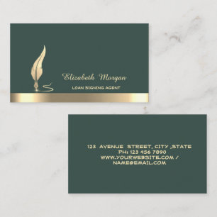 Gold Glitter Feather Stripe Notary Sage Green Business Card