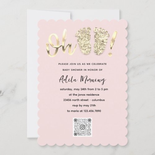 Gold Glitter Feet Baby Girl Boy QR CODE Powder Invitation