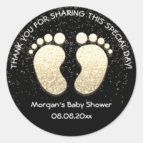 Gold Glitter Feet Baby Shower Favor Thank You Classic Round Sticker