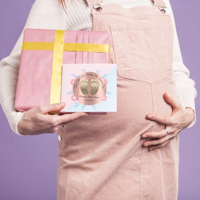 Gold Glitter Feet Baby Shower Favor Thank You Classic Round Sticker (Gold Glitter Feet Baby Shower Favor Thank You Classic Round Sticker)