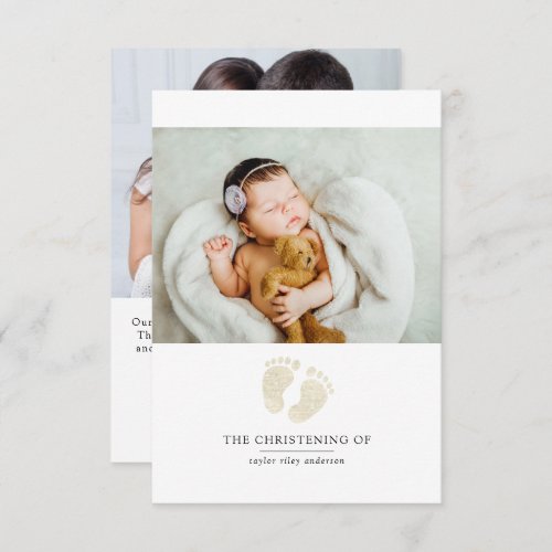 Gold Glitter Feet Baptism Christening Photo Thank You Card