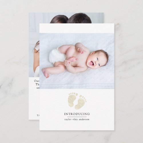 Gold Glitter Feet Birth Stats New Baby Photo Thank You Card