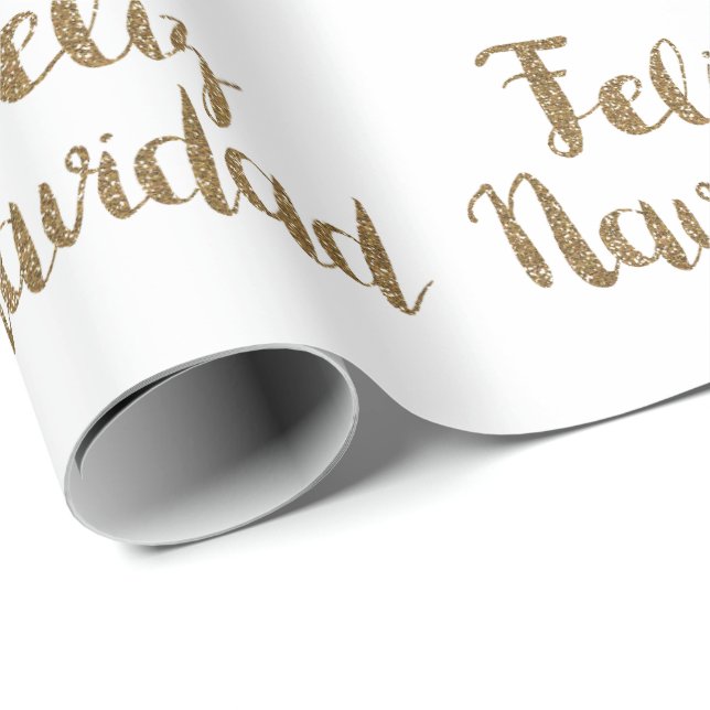 Gold Glitter Feliz Navidad  Wrapping Paper (Roll Corner)