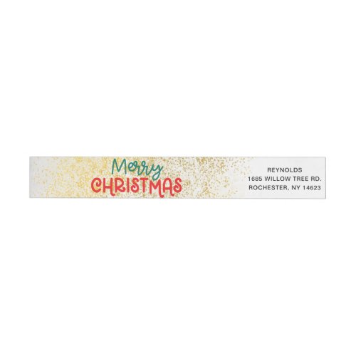 Gold Glitter  Festive Holiday Merry Christmas  Wrap Around Label