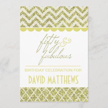Gold Glitter Fifty And Fabulous Birthday Invite by birthdayTshirts at Zazzle