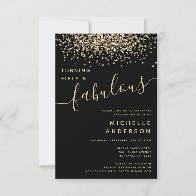 Gold Glitter Fifty & Fabulous 50th Birthday Party Invitation (Front)
