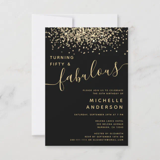 Gold Glitter Fifty & Fabulous 50th Birthday Party Invitation | Zazzle