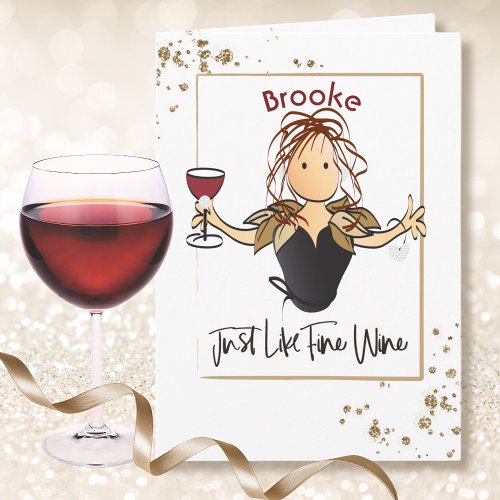 Gold Glitter Fine Wine Elegant Cartoon Birthday  Card