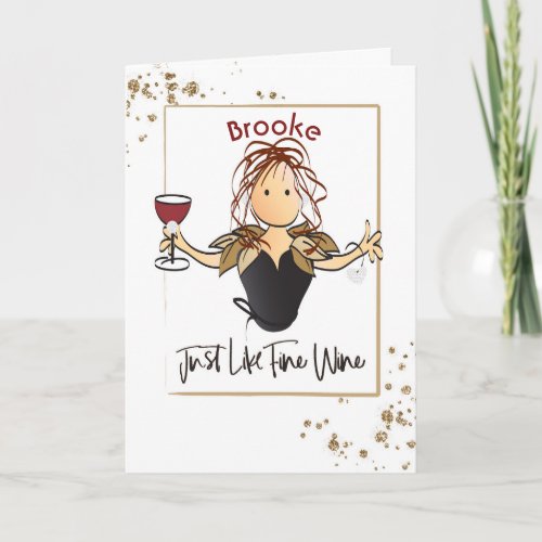 Gold Glitter Fine Wine Elegant Cartoon Birthday  Card