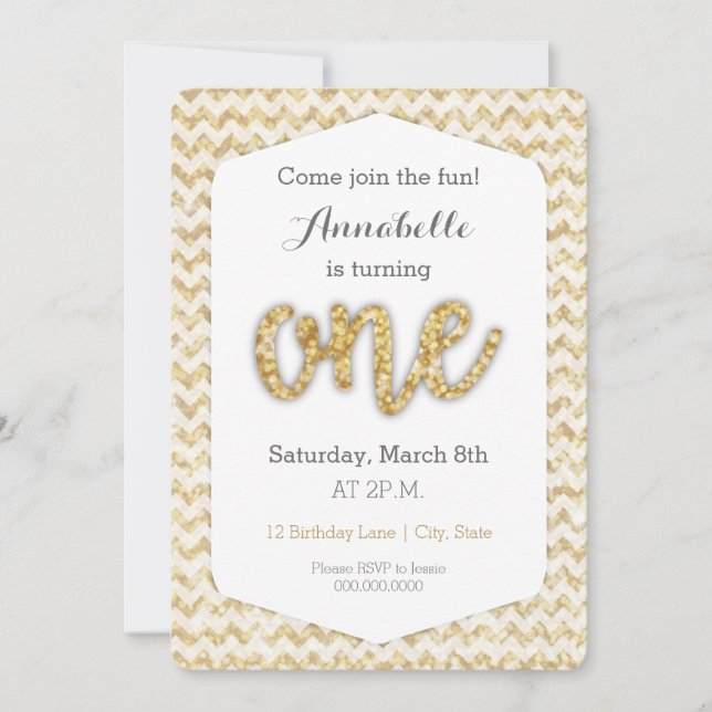 Gold Glitter First Birthday Card (Front)