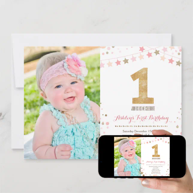 Gold Glitter First Birthday Invitation | Zazzle