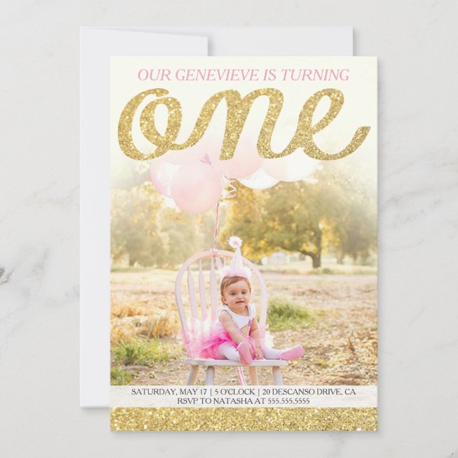 Gold Glitter First Birthday Invitation (Front)
