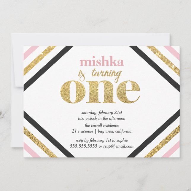 Gold Glitter First Birthday Invitation (Front)