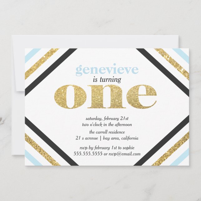 Gold Glitter First Birthday Invitation (Front)