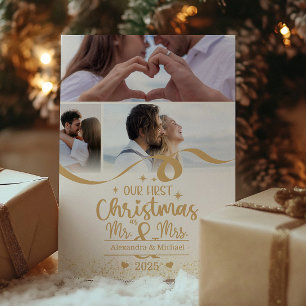 Gold Glitter First Christmas 6 Photo Holiday Card