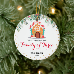 Gold Glitter First Christmas as a Family of Three Ceramic Ornament