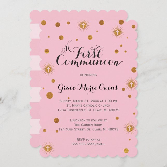 Gold Glitter First Communion Invitation (Front/Back)