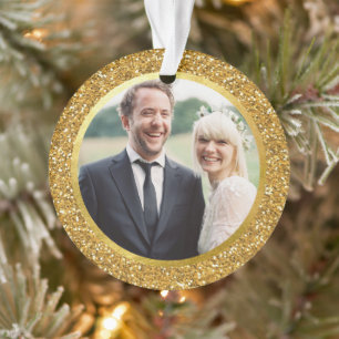 Gold & Glitter First Married Christmas Photo Ornament