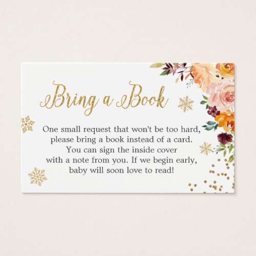 Gold Glitter Floral Baby Shower Book Request Card