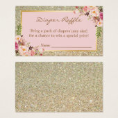 Gold Glitter Floral Baby Shower Diaper Raffle Card (Front & Back)