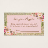 Gold Glitter Floral Baby Shower Diaper Raffle Card (Front)