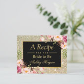 Gold Glitter Floral | Bridal Shower Recipe Card (Standing Front)