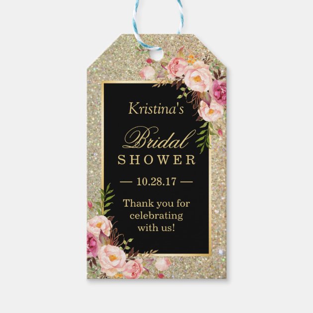 Gold Glitter Floral Bridal Shower Thank You Gift Tags
