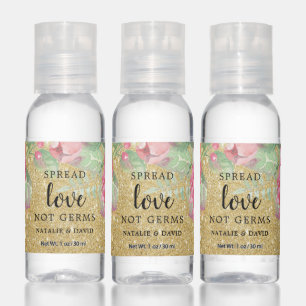 Gold Glitter Floral Flowers Spread Love Not Germs Hand Sanitizer