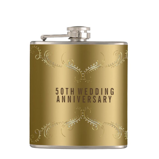 Gold & Glitter Floral Frame Over Gold Flask (Front)