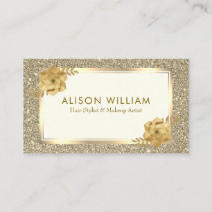 Gold Glitter Floral Hair Makeup Salon Appointment Business Card