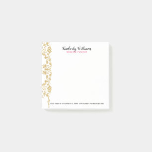 Gold Glitter Floral Lace Accent Post-it Notes