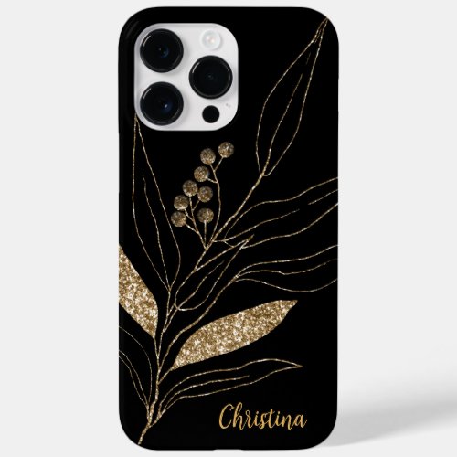 Gold Glitter Floral on Black Case_Mate iPhone 14 Pro Max Case