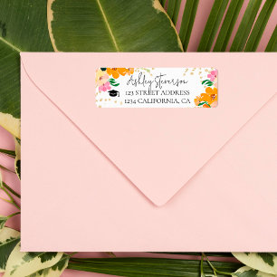 Gold glitter floral orange botanical graduation label