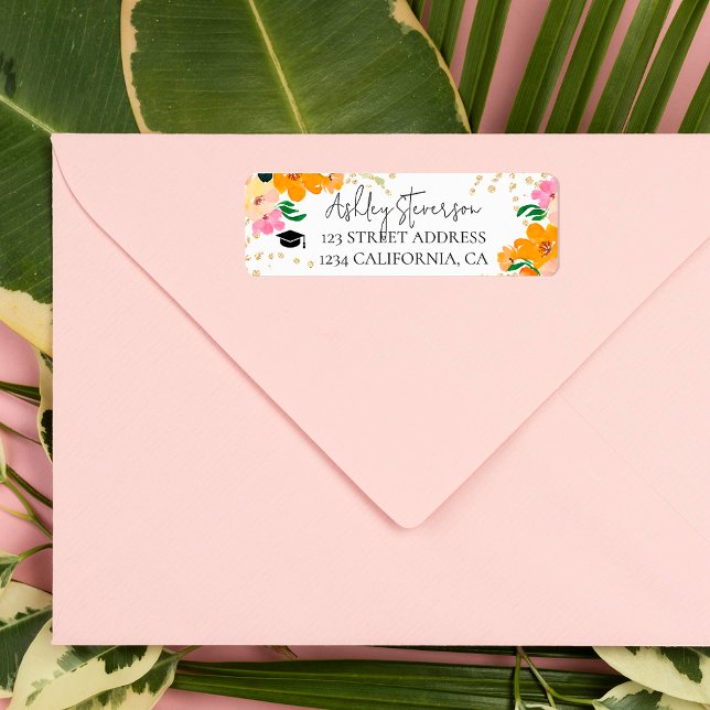 Gold glitter floral orange botanical graduation label (Gold glitter floral orange botanical graduation label)