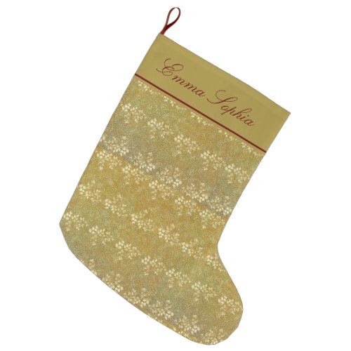 Gold Glitter Floral Pattern Large Christmas Stocking