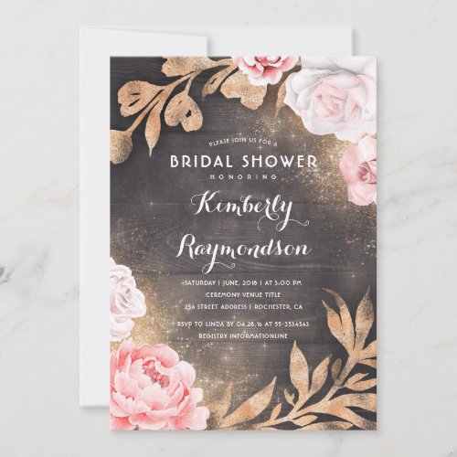 Gold Glitter Floral Rustic Country Bridal Shower Invitation