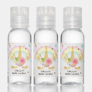 Gold Glitter Floral Unicorn Rainbow Stars Hand Sanitizer