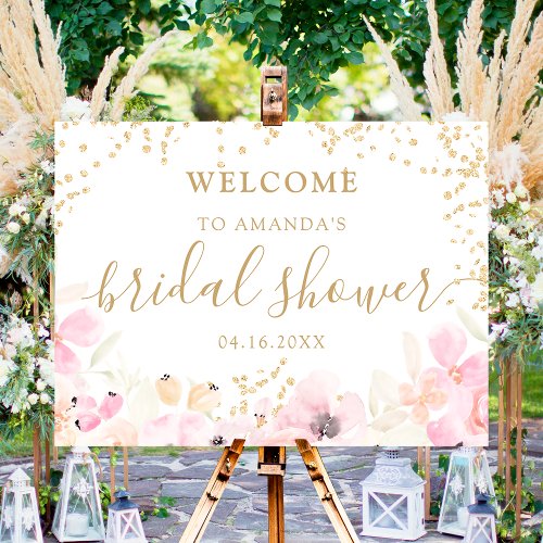 Gold glitter floral watercolor bridal welcome foam board