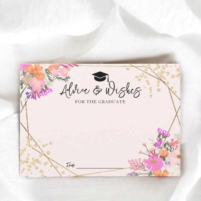 Gold glitter floral watercolor graduation Advice Enclosure Card (Gold glitter floral watercolor graduation Advice Enclosure Card)
