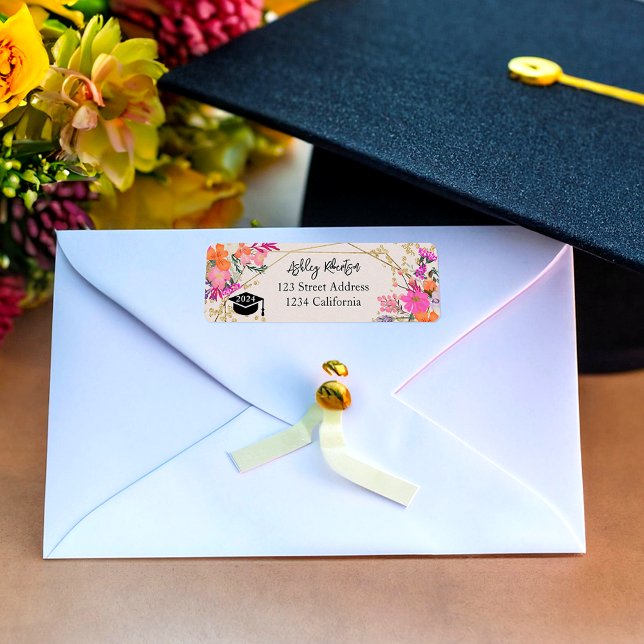 Gold glitter floral watercolor graduation  label (Gold glitter floral watercolor graduation label)