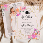 Gold glitter floral watercolor photo graduation invitation<br><div class="desc">Class of 2024!! A chic spring,  summer pink,  purple and orange floral watercolor and gold glitter confetti typography graduation party invite with hand painted flowers,  greenery watercolor leaf branches with gold geometric terrarium frame on blush pink background,  add your photo at the back</div>