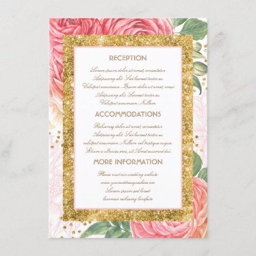 Gold Glitter Floral Wedding Information Guest Card