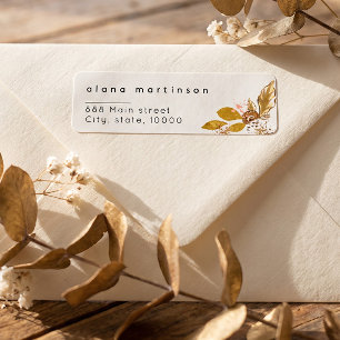 Gold Glitter Floral Wedding return address Label
