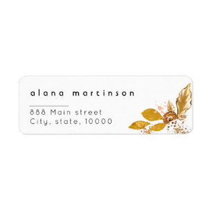 Gold Glitter Floral Wedding return address Label