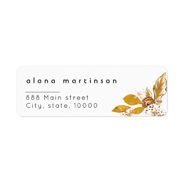 Gold Glitter Floral Wedding return address Label (Front)