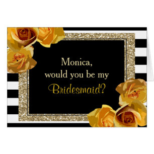 Gold Glitter Floral will you be my bridesmaid Cards