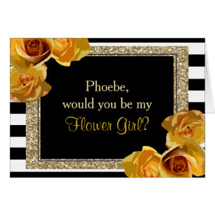 Gold Glitter Floral will you be my flower girl Cards