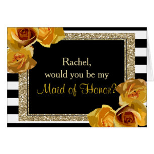Gold Glitter Floral will you be my maid of honor Cards